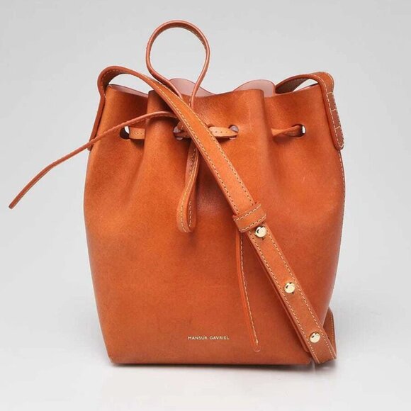 Mansur Gavriel Cammello/Rosa Vegetable Leather Mini Mini Bucket Bag - Picture 1 of 9